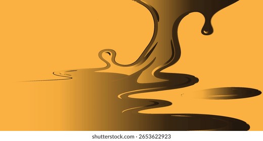 Abstract design of flowing, dripping liquid against a backdrop of a light orange hue.