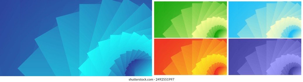 an abstract design with four sections of overlapping, colorful, fan-shaped patterns.