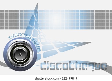 Abstract design with futuristic elements and a blue loudspeaker. Discotheque theme