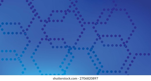 An abstract design with a geometric lattice of hexagons. Each hexagon is outlined by a series of small dots, creating a perforated look on a smooth blue gradient.