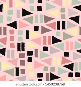 Abstract design with geometric shapes in black and pastel colors.