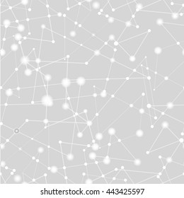 Abstract design with geometric shapes and space motive - the bright stars on grey background - vector seamless pattern