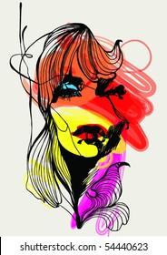 Abstract design with girl for T-shirt