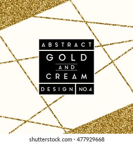 Abstract design with gold glitter shapes on cream background. Modern and stylish invitation, greeting card, packaging design.