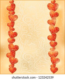 Abstract Design Gold Red Greeting with Shiny Heart Garland and Place for Text