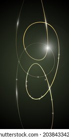 Abstract design. Golden flowing lines on a dark background.