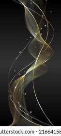 Abstract design. Golden gradient lines on a black background. A painting for the wall. Poster, wall decoration.