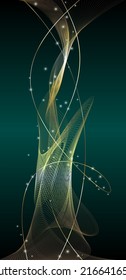 Abstraktes Design. Goldene Farbverlauf-Linien auf grünem Hintergrund. Malerei für die Wand. Poster, Wanddekoration.