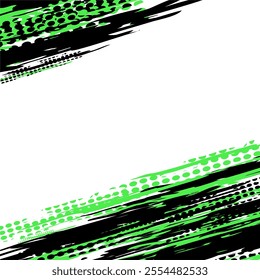 Abstract design with green and black brush strokes.