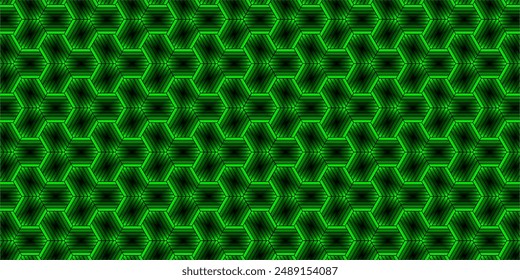 Abstract Design. Green carbon fiber hexagon Pattern. Abstract Sublimation Design. Technological honeycomb background. Honey Green Black Texture. Seamless pattern of green illuminating hexagons