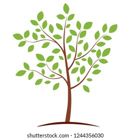 Abstract design of green eco tree icon with plenty green leaves