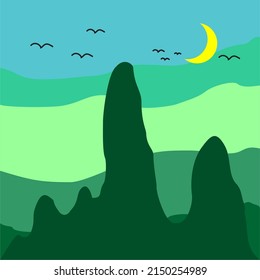 Abstract design green mountain in night view
