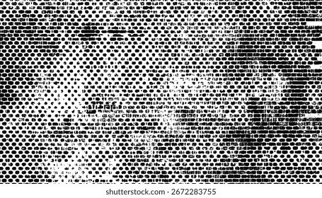 Design abstrato com fundo de pontos de meio-tom e fundo de textura com um design aflito este projeto vetorial são sujos e arranha quadro. Textura das partículas de poeira e dos grãos de poeira .