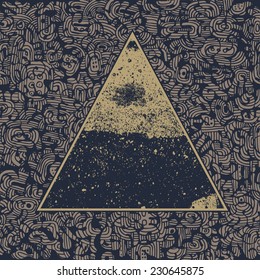 abstract design with hand-drawn doodle background and grunge textured triangle. vector illustration