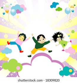 abstract design with happy kids jumping