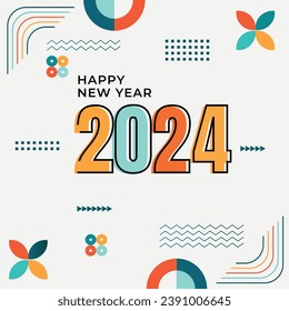 Abstract design happy new year 2024,modern geometric and typography. colorful vector happy new year 2024 greeting card. Vector illustration