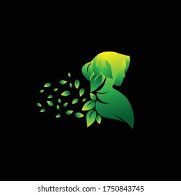 diseño abstracto del logo de hijab y hoja verde. logotipo de producto
