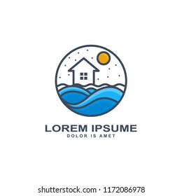 Abstract design home and sea icon, house  logo template vector illustration