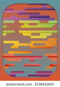 abstract design with horizontal gradient stripes in vibrant colors such as orange, purple, green, yellow, and red. The stripes have rounded edges and create a visually appealing pattern against a grad