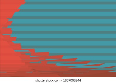 Abstract design with horizontal lining, apart with Sea Green and light green two colors, with left and bottom side box break design with Ruby red & brick red color with combination of dark orange in c