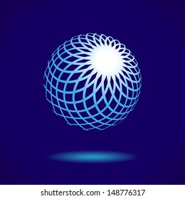 Abstract Design Icon Element, White Sphere on a Blue Background, Vector EPS10