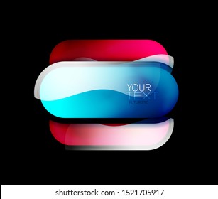 Abstract design icon, glass glossy style logo element. Techno futuristic geometric round shape frame with some text. Business metallic modern template. Vector art
