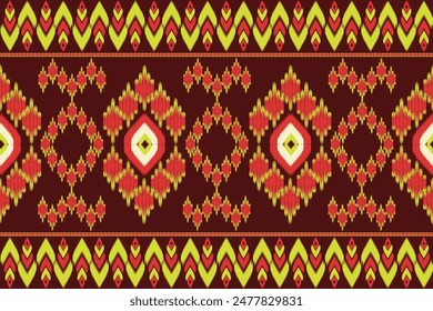 Abstraktes Design Ikat Vektorgrafik nahtloses Muster traditionelles Dekor für Kleidung ethnische mit Hintergrund Vorhang Teppich Bildschirmhintergrund Aztec Ornament Print handgefertigte schöne Kunst bunt.