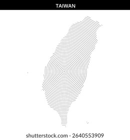 Abstract design illustrates Taiwan's map with spiral lines.