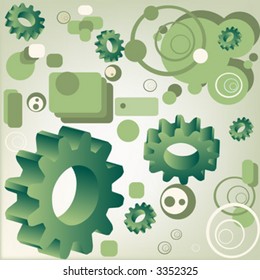 abstract design, illustration with circles, gears and rectangles