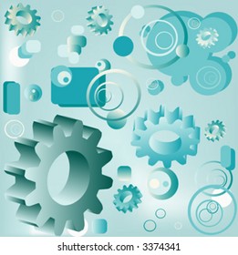 abstract design, illustration with circles, gears and rectangles
