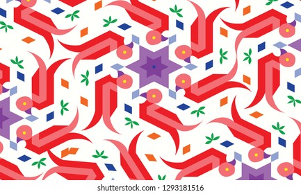 abstract design illustration with parrots,leaves, stars,ethnic