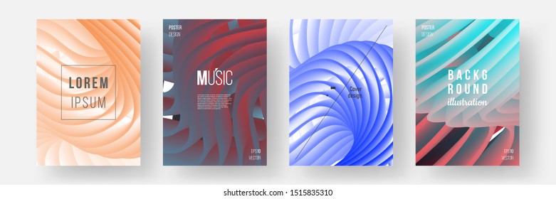 Abstract design, illustration of poster. Colorful orange, red gray, blue, cyan red gradients. Wavy 3d shapes. Set of template, cover. Concept design. Eps10 vector.