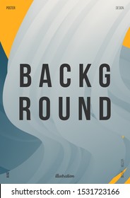 Abstract design, illustration of poster. Monochrome gray gradient shapes on mango backdrop. Wavy 3d form. Template, cover. Concept design. Eps10 vector.