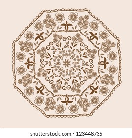 Abstract design in indian style with paisleys in brown and beige colors