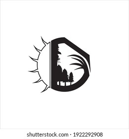 Abstract design initial Dawn with pine trees and grass