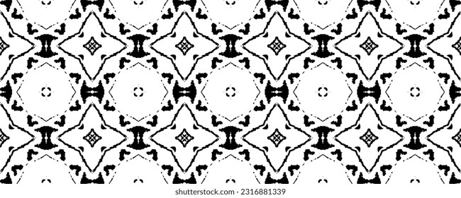 Abstract Design Ink Pattern. Black Color Mexican Pattern. Simple Tribal Geo Vector. Black Colour Dark Doodle Textile. Doodle Ink Print. Ethnic Ink Scribble Batik. Seamless Dark Scribble Vector