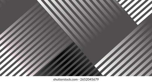 Design abstrato com faixas diagonais que se cruzam em tons de cinza e preto.