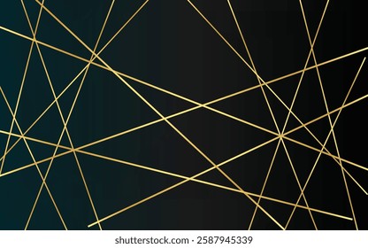Abstract design with intersecting golden lines on a dark gradient background. Luxurious gold accents create a sophisticated geometric pattern, ideal for modern backgrounds, invitations