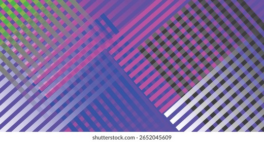 Design abstrato com linhas de interseção e listras em vários tons de roxo, rosa, cinza e verde.  Padrões geométricos criam um efeito visualmente dinâmico.