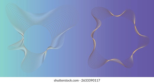 Abstract design with intertwined lines, creating a modern and elegant graphic element.. This image features two abstract, symmetrical, and flowing line patterns.