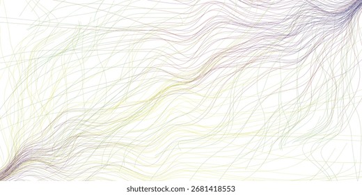 Diseño Abstractas de líneas entrelazadas y fluidas en varios colores pastel sobre un fondo blanco.