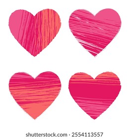 abstract design of isolated hearts on a white background. the texture mimics the work of a brush or colored pencil. abstract pink heart-shaped background. EPS 10