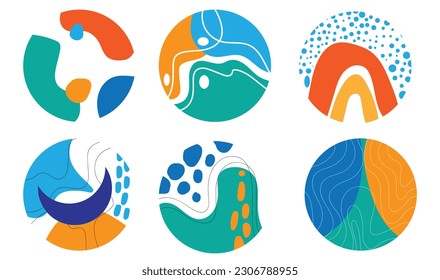 
Abstract design isolated on circle. Hand drawn various shapes and doodle objects. Contemporary modern trendy vector illustrations. 