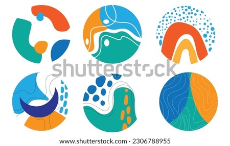 
Abstract design isolated on circle. Hand drawn various shapes and doodle objects. Contemporary modern trendy vector illustrations. 