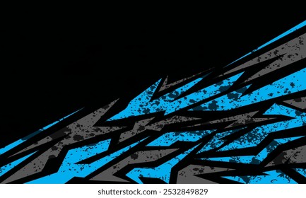 Design abstrato com linhas pontiagudas em azul e cinza contra um pano de fundo preto. A textura grunge adiciona uma sensação dinâmica e nervosa, perfeita para cartazes, banners ou desenhos de cartões.