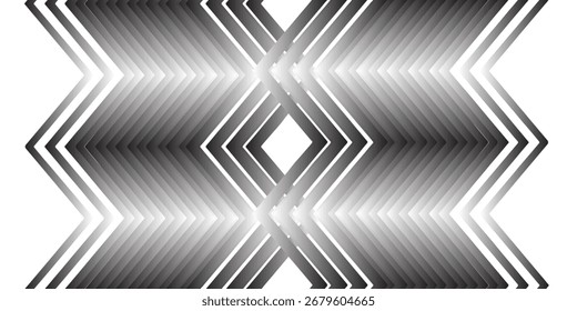 Abstraktes Design mit geschichteten, diagonalen, grauen Linien, die ein sich wiederholendes Zick-Zack-Muster erzeugen.