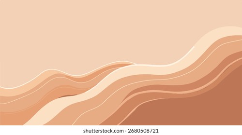 Abstract design with layered, wavy lines in various shades of beige and brown.