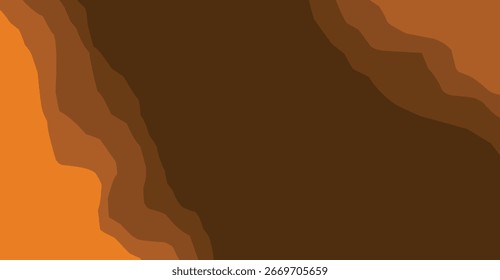 Abstract design with layered, wavy shapes in shades of orange and brown.