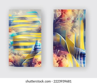 Abstract Design Layout, template Design, Strip Background, Blue Yellow color banners set.