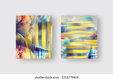 Diseño abstracto, diseño de plantilla, fondo de franja, conjunto de banners en color amarillo azul.